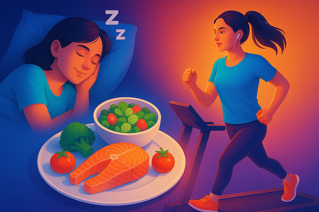 Modern life looks like this: More work → Less sleep → Quick meals → No exercise.